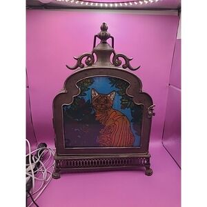 Rare Stained Glass Cats Metal Fairy Light Lamp Double Sided